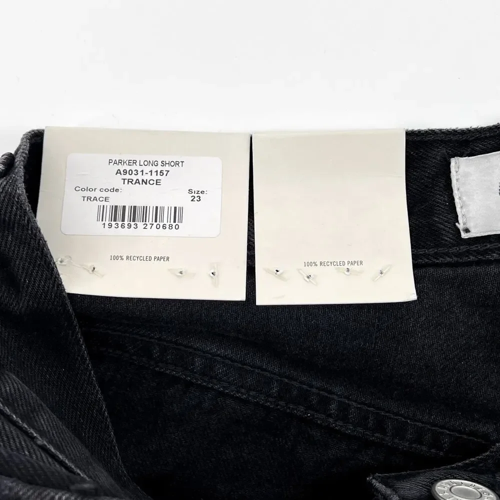 AGOLDE NWT Parker Long Denim Shorts Women’s Size 23 Black Trance Distressed